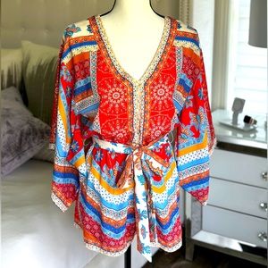 Boho print Romper w/Wide open sleeves